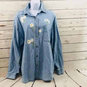 Women’s Denim Top Sz XL Button Down Embroidered